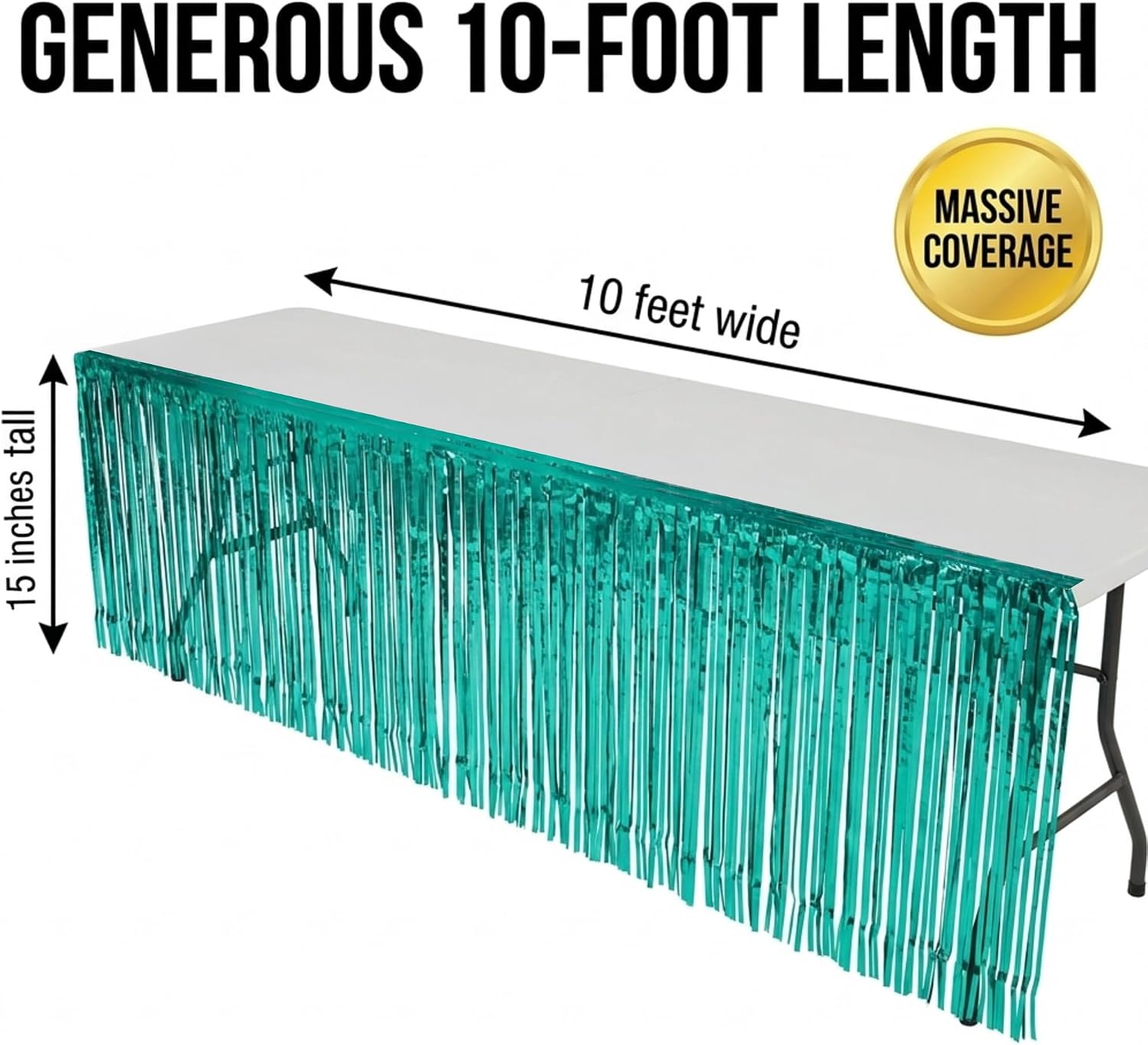 Anderson’s Deluxe 2‑Ply Metallic Teal Fringe,15" x 10' High‑Impact Event Garland for Parades, Proms, Graduations, Parties, Stages, Photo Backdrops & Indoor/Outdoor Decorations