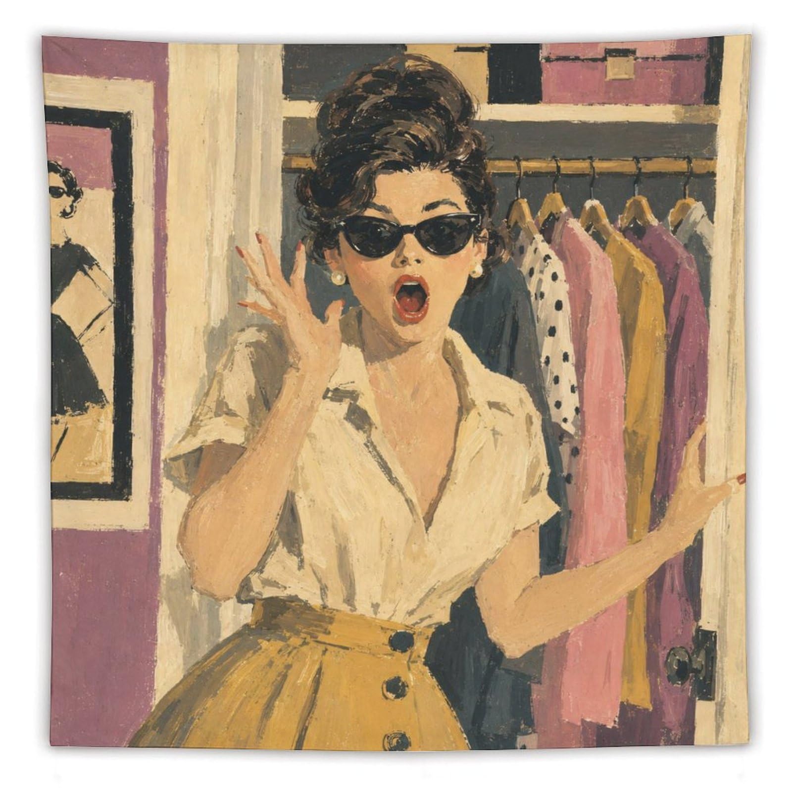 H3B8U2Y5 Woman with Sunglasses Wall Tapestry, Realistic Illustration