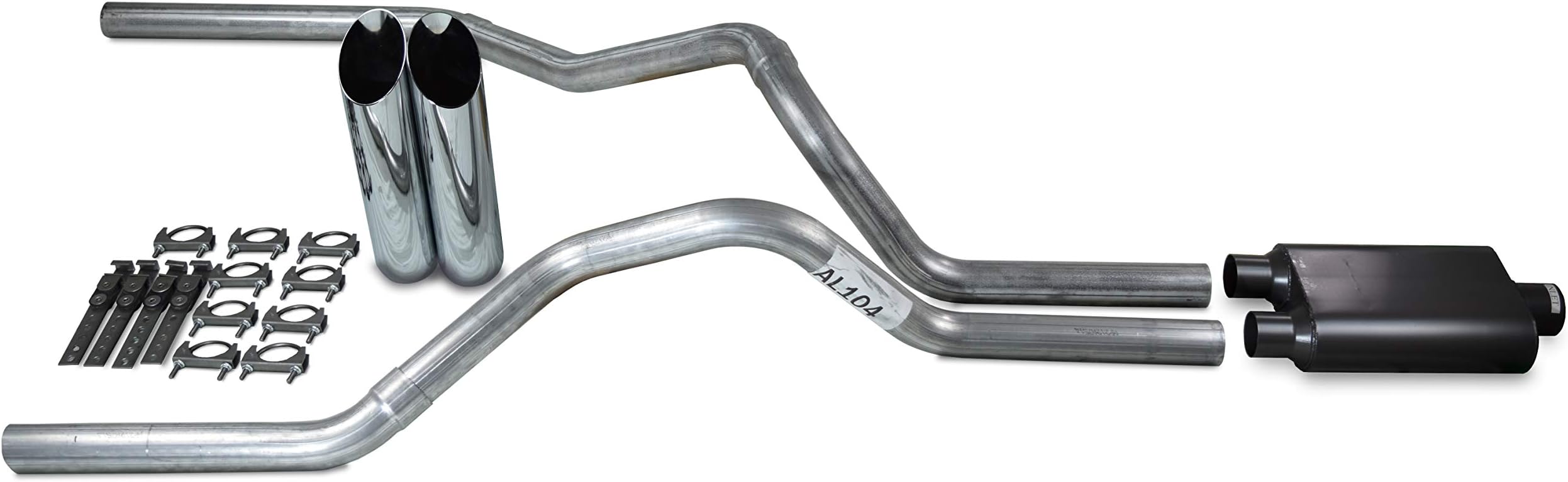 Truck Exhaust KitsShop Line dual exhaust system 2.5 AL pipe 2 chamber Muffler 2.5" Chrome Slash Cut Weld on Tip