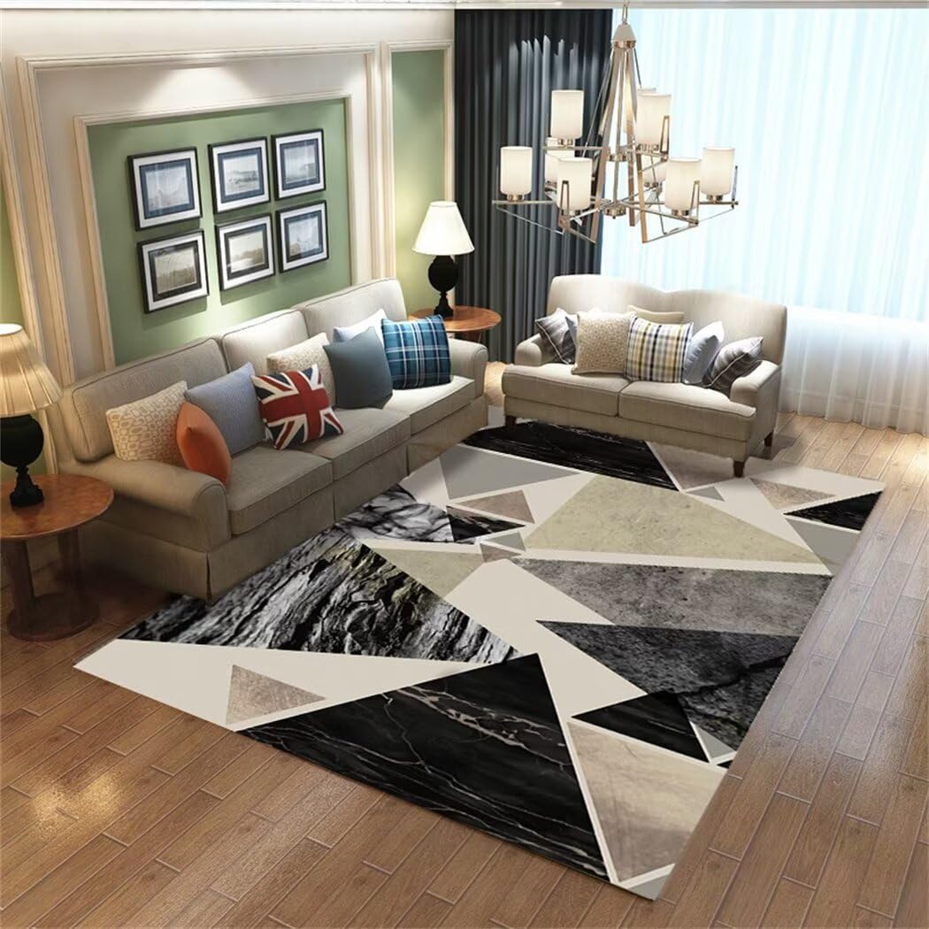 Tapis enfant chambre garçon noir grand tapis géométrique 120x180
