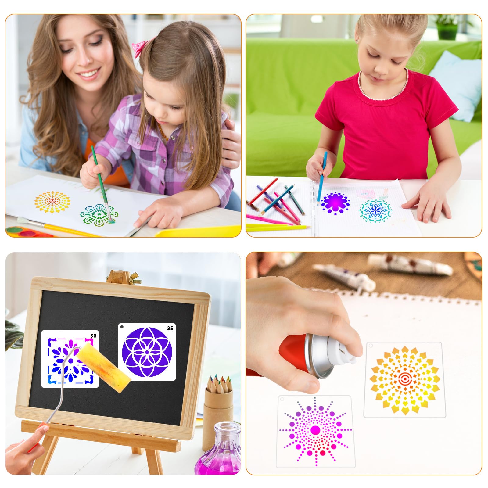 Stencil Mandala Per Pittura - Set Da 32 Modelli Riutilizzabili 12x12 Cm | Per Tela, Legno, Tessuto E Decorazioni Fai Da Te - Foto 8