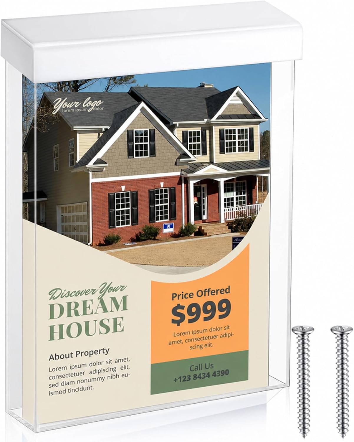 Thyle 8.5” x 11” Outdoor Brochure Holder Waterproof Wall Mount Lid, White