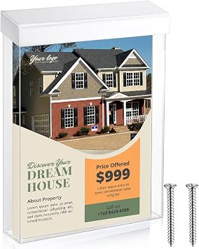 Thyle 8.5 x 11 Inch Outdoor Brochure Holder with Lid Waterproof Acrylic Wall Mount Literature Box with Screws for Flyer Document Pamphlet Display Business Retail Real EstateWhite