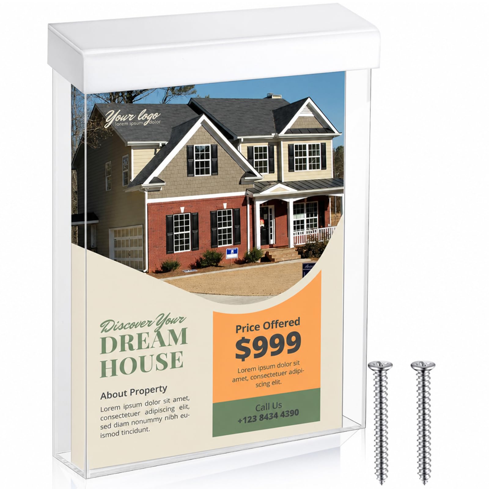 Thyle 8.5” x 11” Outdoor Brochure Holder Waterproof Wall Mount Lid, White