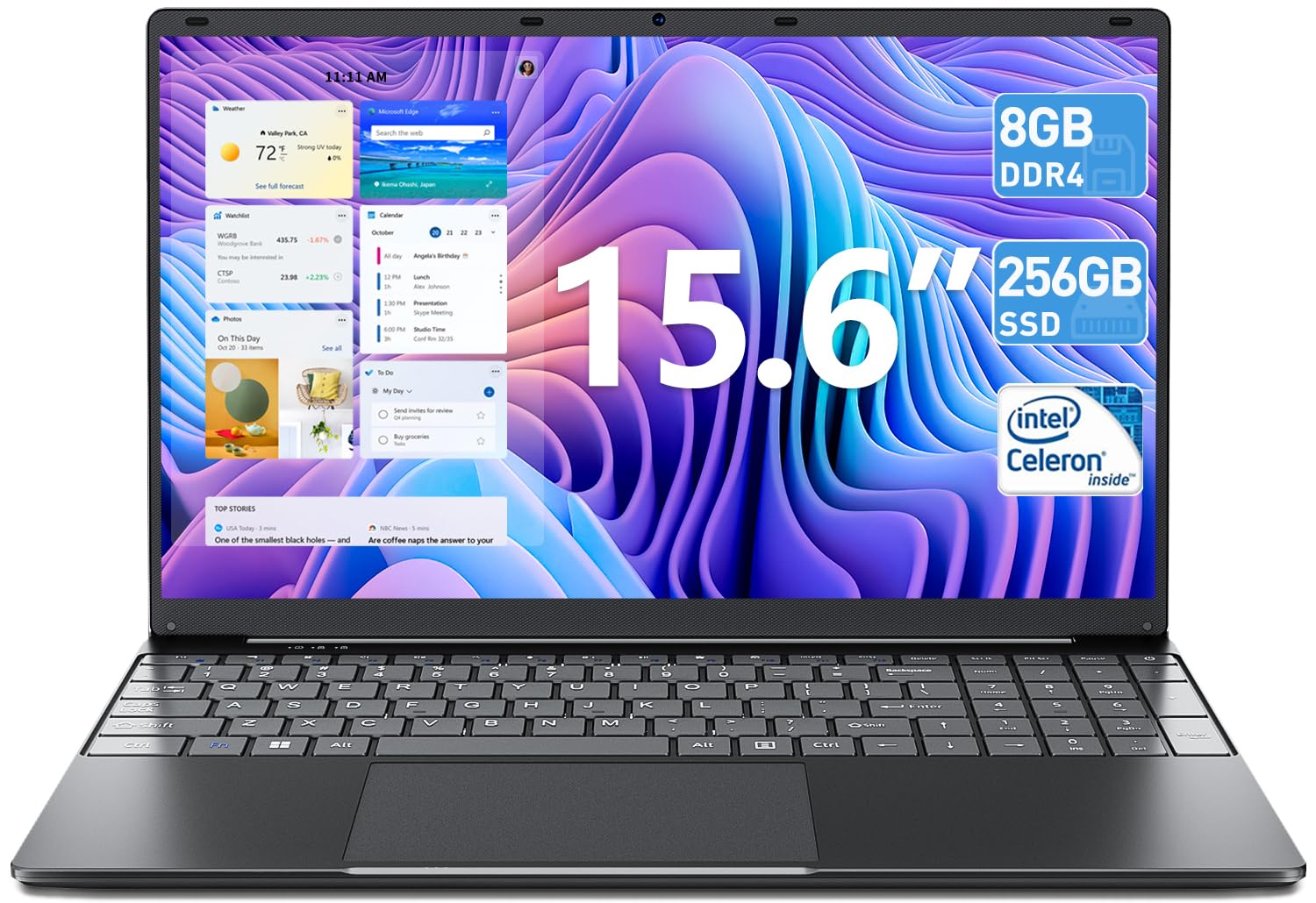 Naclud Laptop 15.6 Inch Laptop 8GB RAM 256GB SSD Storage(TF Card 512GB), Intel Celeron, Full Size Keyboard, PC Notebook with 2xUSB 3.2, Dual Band WiFi, Bluetooth 4.2