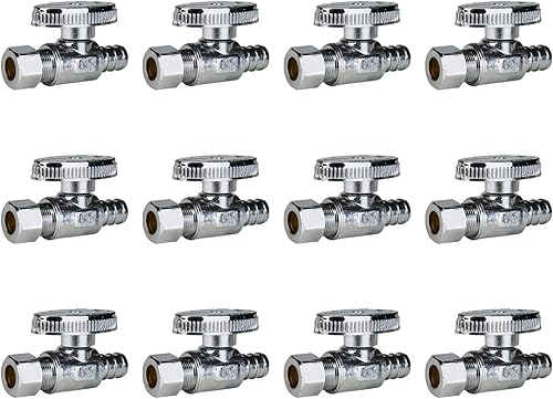 SUNGATOR Paquete de 12 válvulas de parada recta, compresión PEX de 12 pulgada x 38 pulgadas de diámetro exterior, cuarto de vuelta cromada, válvulas