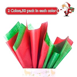 FEPITO 100 Sheets Christmas Tissue Paper Red and Green Gift Wrapping Paper for Xmas Wrapping Presents, DIY Crafts Supplies(14 x 20 Inch)