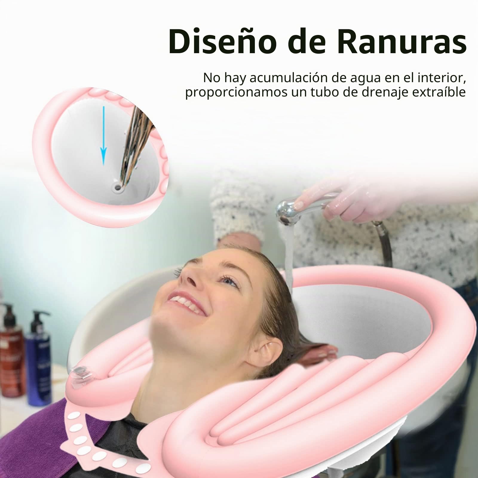 Lavabo inflable para champú, bandeja portátil para lavar el cabello con bomba de aire y drenaje, cuenco ligero para champú postrado en cama, discapacitados, personas mayores, embarazadas, niños