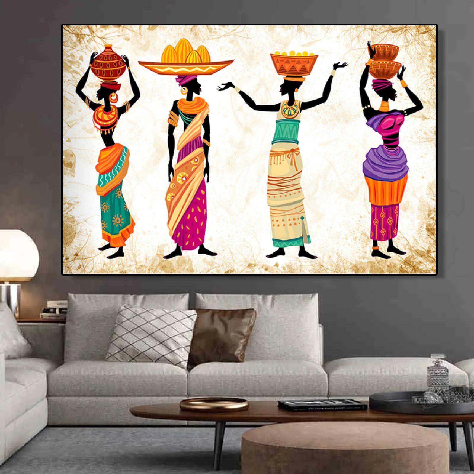 zxiany Modern Painting Abstract Black African Woman Paintings Canvas Tribe Posters and Prints Wall Art for Living Room Home Decor 50x70cm(20x28inch) Frameless