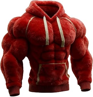 Mens Muscle Sweatshirt Novelty 3D Print muscle Line Art Hoodie Warm Fuzzy Hooded Sweatshirts with Pocket