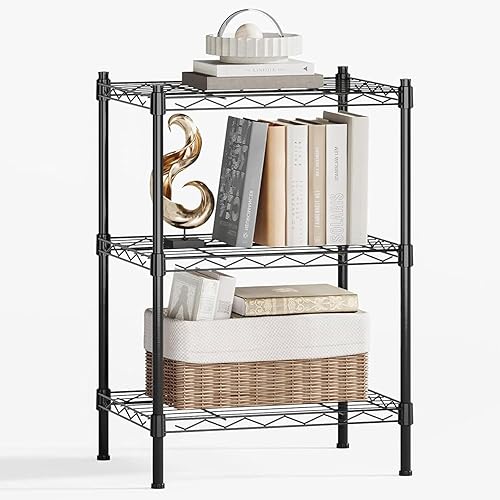 Miniatura 10 de Estantería de alambre rodante de 3 niveles con ruedas, estante de almacenamiento de metal resistente de 36.9 x 18.6 pulgadas, estantes ajustables,