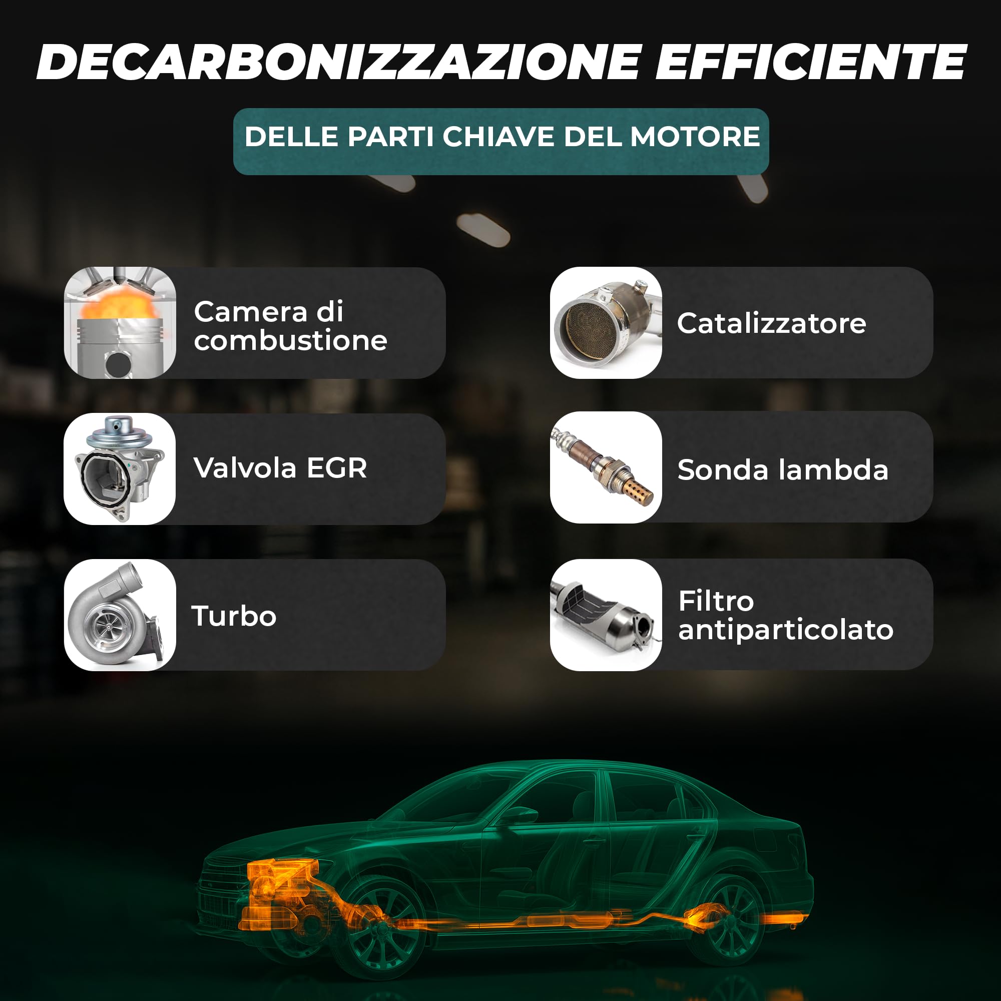 MARTIN STRAUSS Pulitore Diesel EURO 6 in 1. Decarbonizzante del sistema di scarico: Valvola EGR, Turbo, Catalizzatore, FAP, Lambda. 1 Litro, 3 Dosi