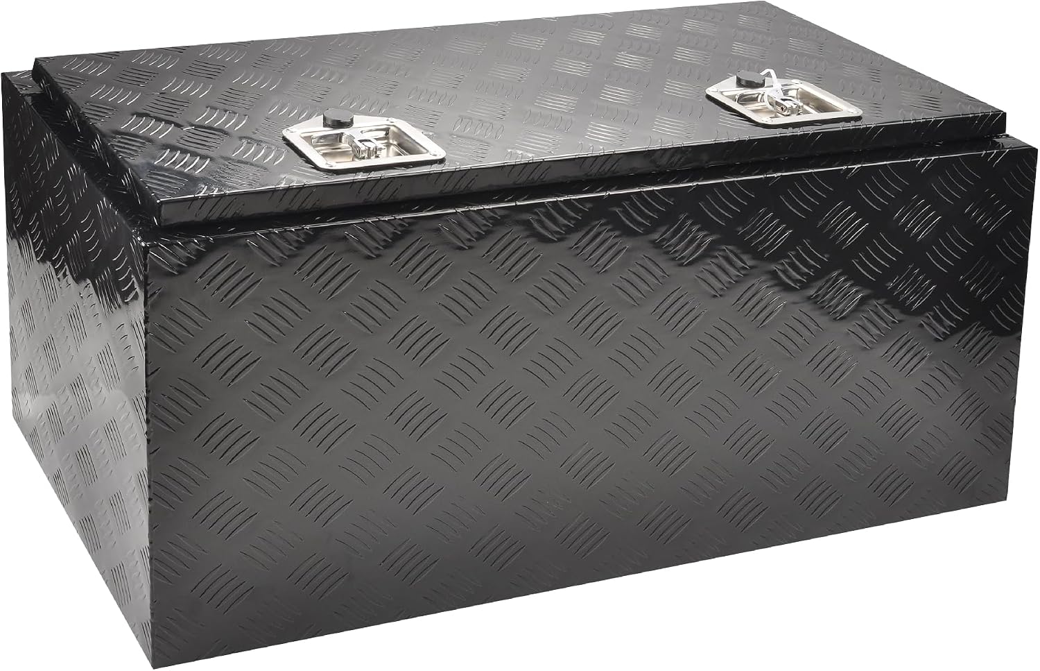 18"x12"x14" Aluminum Underbody Truck Box, Heavy Duty 5 Bar Tread Tool Box Waterproof Trailer Storage Box with T-Handle Latch for Truck, Van, Pickup, Black