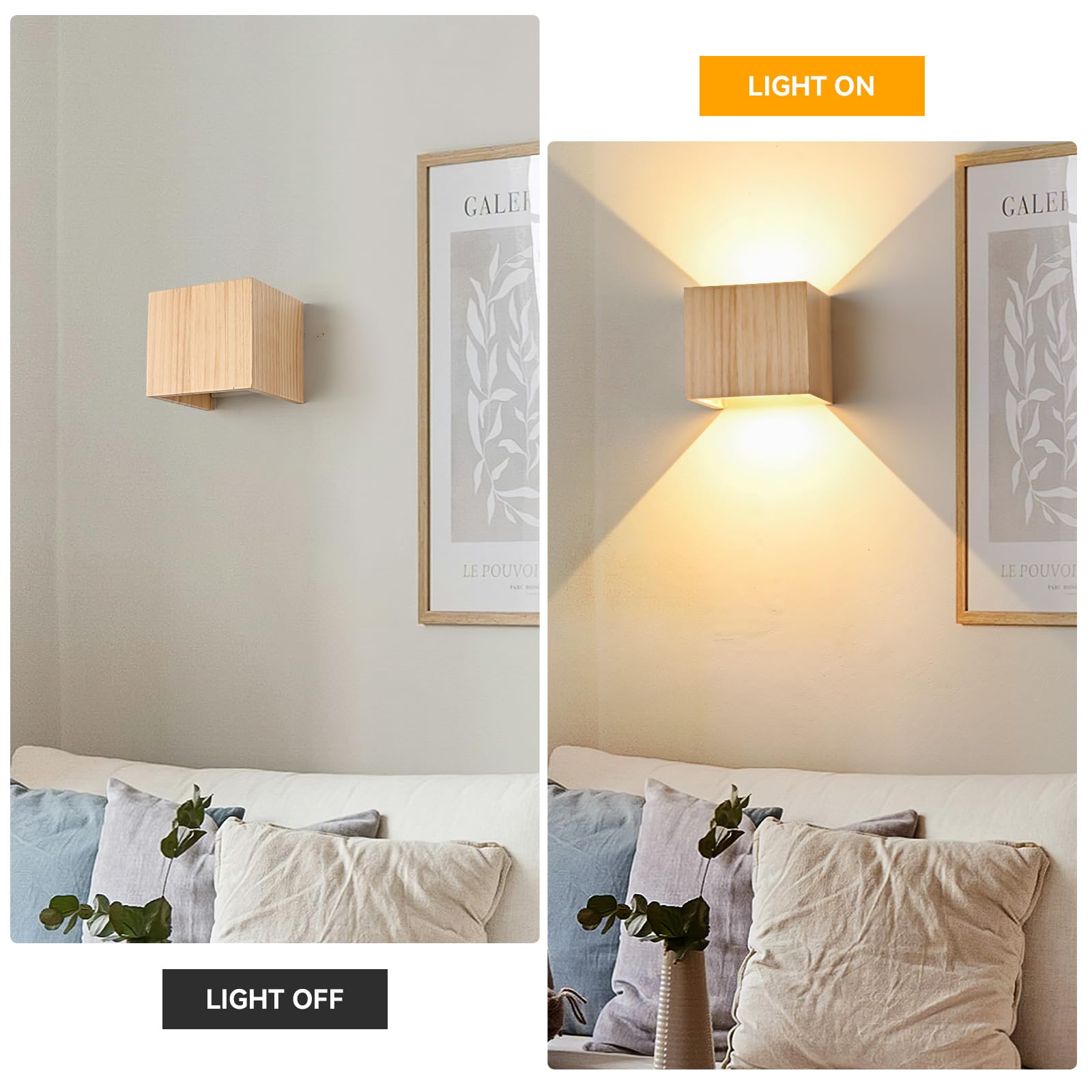 Aplique pared Interior LED 6W Madera, Lámpara de LED Luz Aplique pared Vintage Blanco Cálido 3000K Moderna Iluminación Interior para Pasillo Patio Terraza, 2PCS