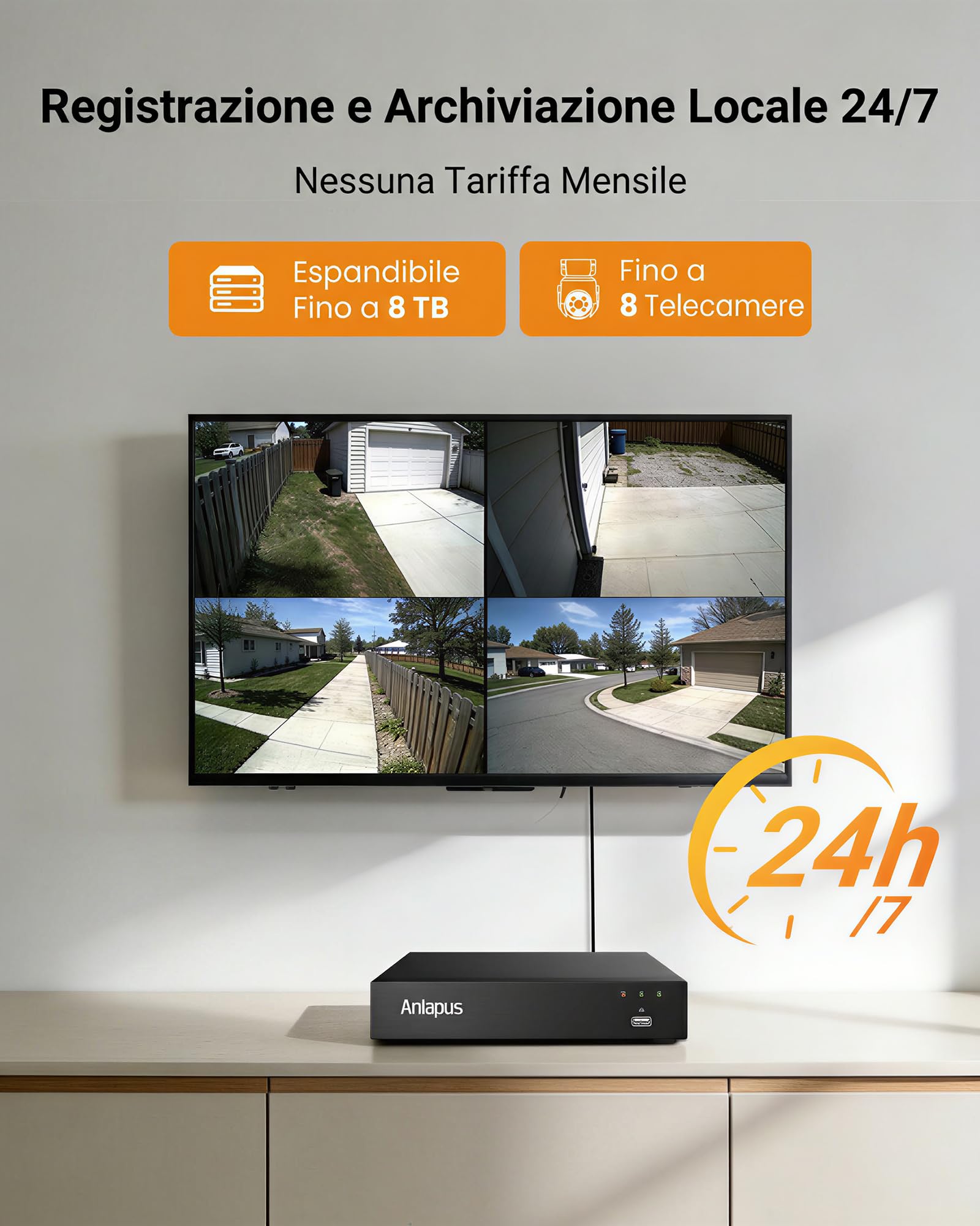 Anlapus 2MP PTZ Kit Telecamera di Sorveglianza Esterno con Cavo DVR 8CH 5MP