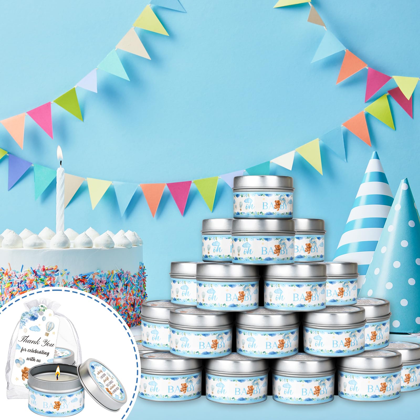 50 zestawów świec na baby shower, upominki na imprezę, niedźwiedź, lawenda, upominki luzem dla gości, dziewczyny, chłopca, baby shower, ujawnienie płci, prezenty na imprezę (niebieski niedźwiedź)