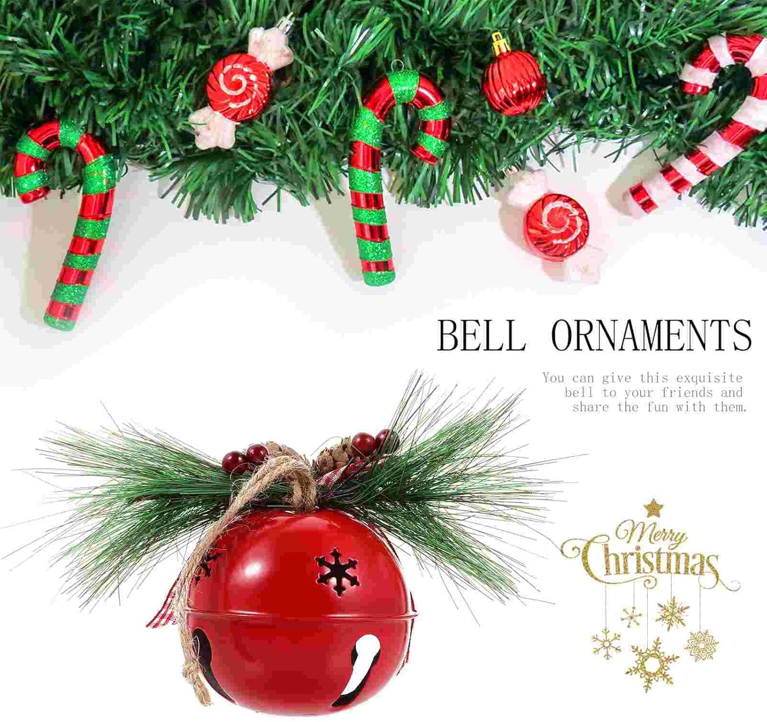 NOBRIM Christmas Tree Pendant Jingle Bells Holiday Xmas Sleigh Door Hanger Hanging Decor Small Bells for Crafts