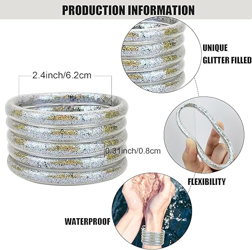 Miniatura 4 de YBMYCM Juego de 5 pulseras de gelatina con purpurina para mujer, pulseras de silicona con purpurina para niñas