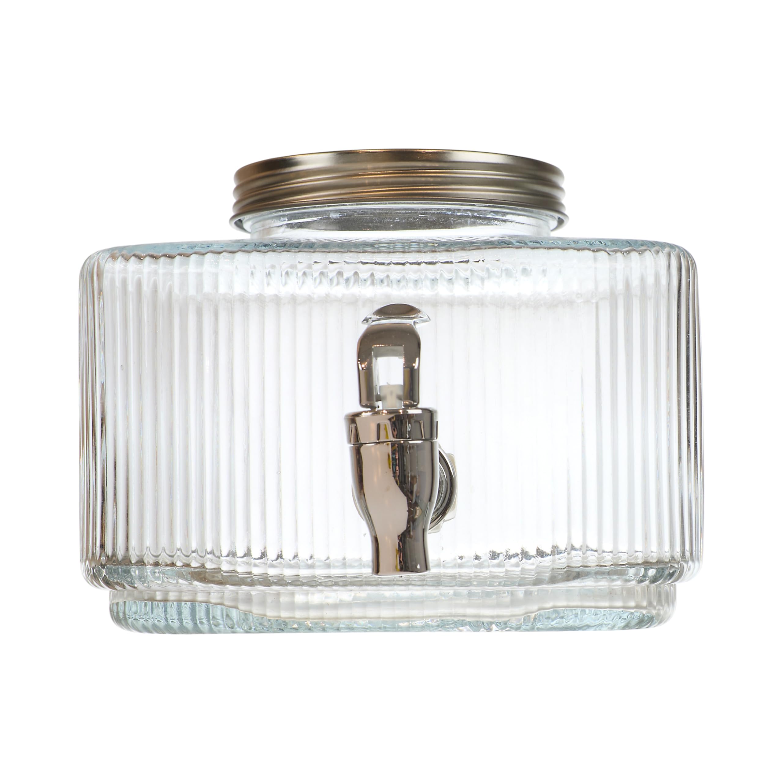 HOME DECO FACTORY - KV7436 - Distributeur de Boisson 3L Design Strié Élégant - Idéal pour Apéritifs et Cocktails - avec Large Bouchon pour Glaçons et Fruits - Transparent - 3L - Transparent