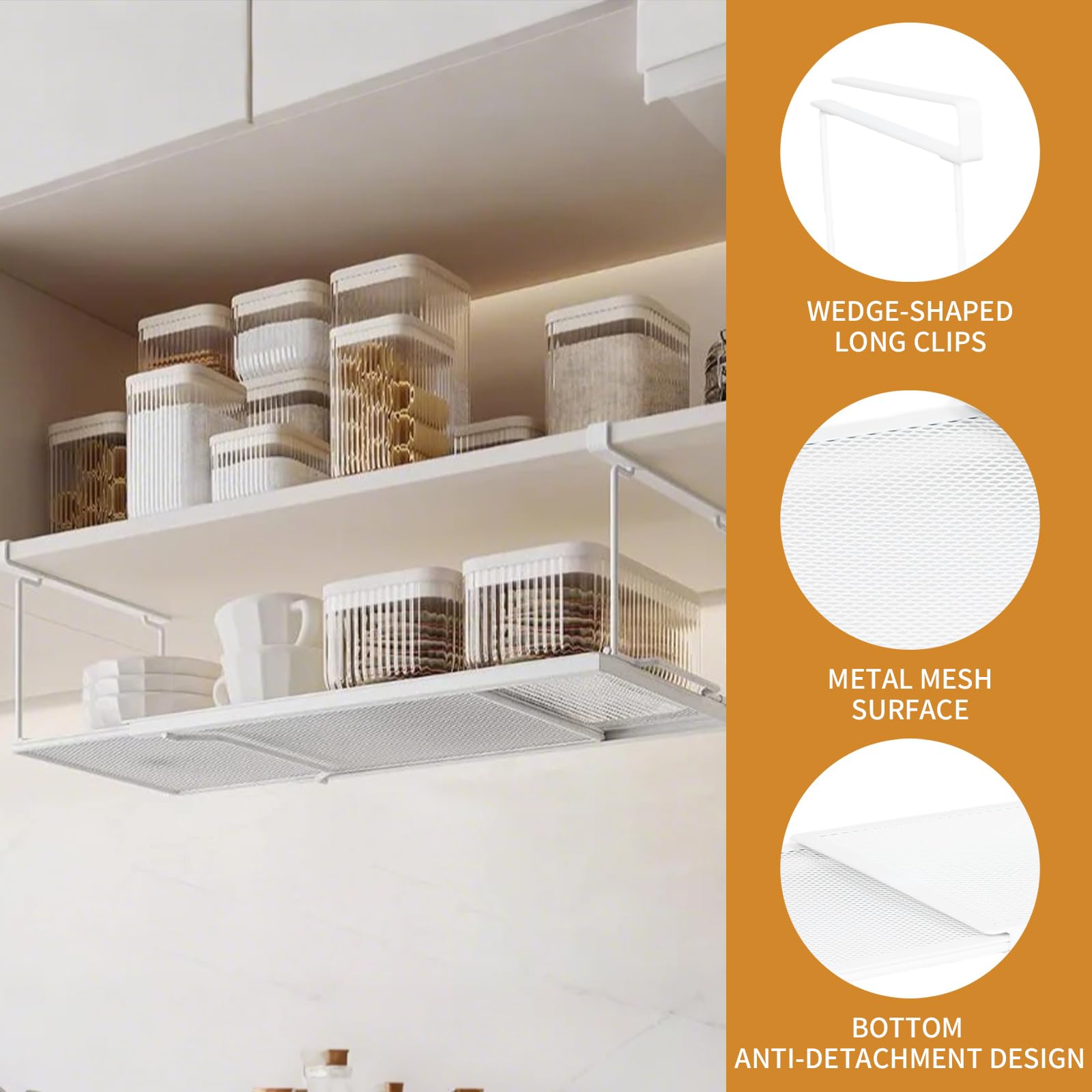 Pinkgarden Panier De Rangement Suspendu Extensible, Panier Métallique Sous Étagère, Organiseur Sans Perçage Pour Cuisine, Bureau, Placard Ou