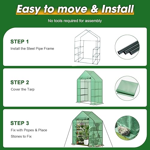 Vista 21 de Invernaderos de 12 x 7 x 7 pies para exteriores resistentes, grandes casas verdes para exteriores con 6 ventanas de malla ventilada, puerta