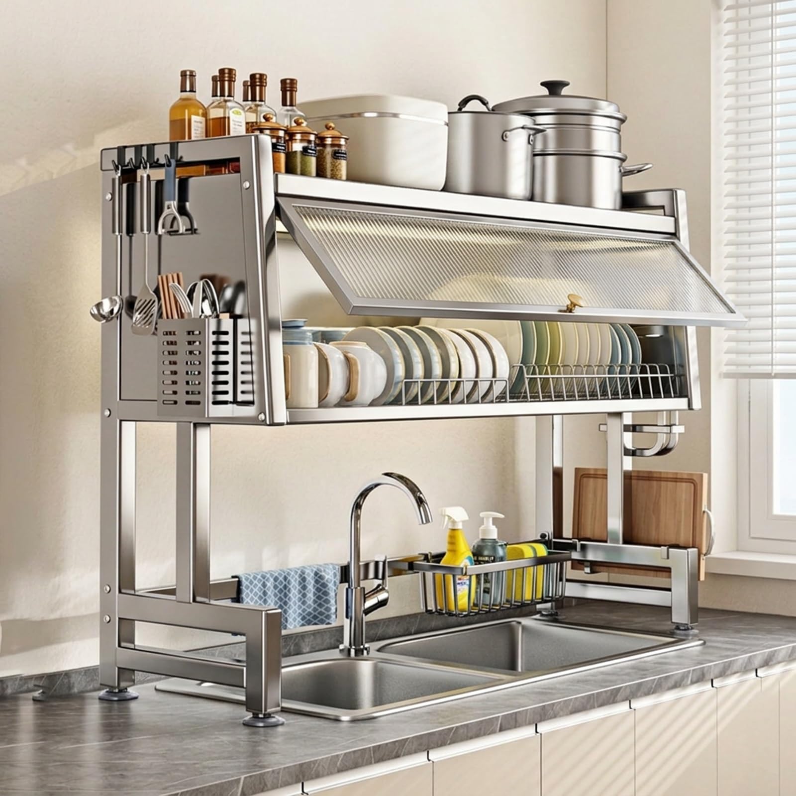 Estante Superior para Fregadero con Puerta Antipolvo Protectora