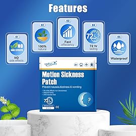 Hionfurt 16ct Motion Sickness Patches - Sea Sickness Patches for Cruise, Car, Airplane, and Other Travel - Non-Drowsy, Effective, Lasts 72 Hours