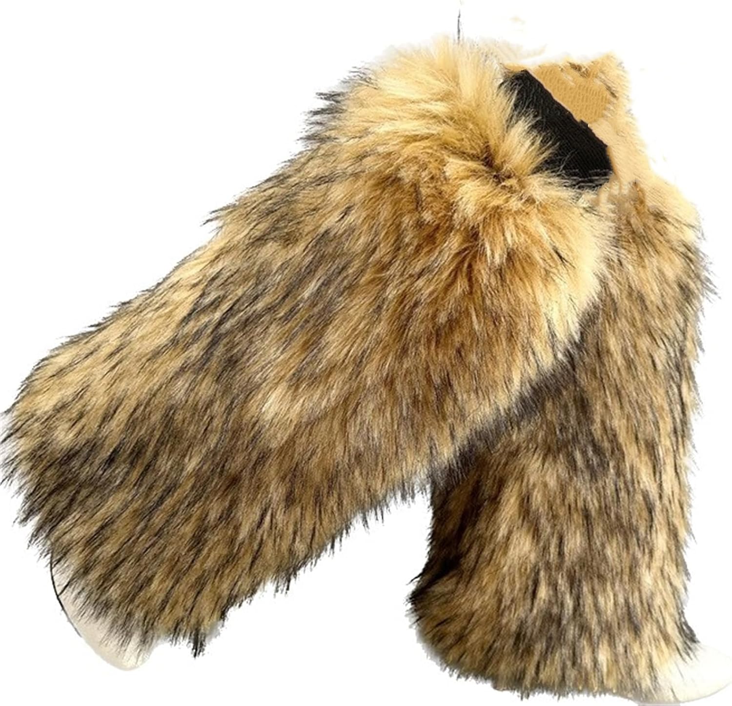 Women's Winter Over Knee High Furry Leg Warmers With Fluffy Big Real Raccoon Fur Warm Leg Covers For Snow Boots