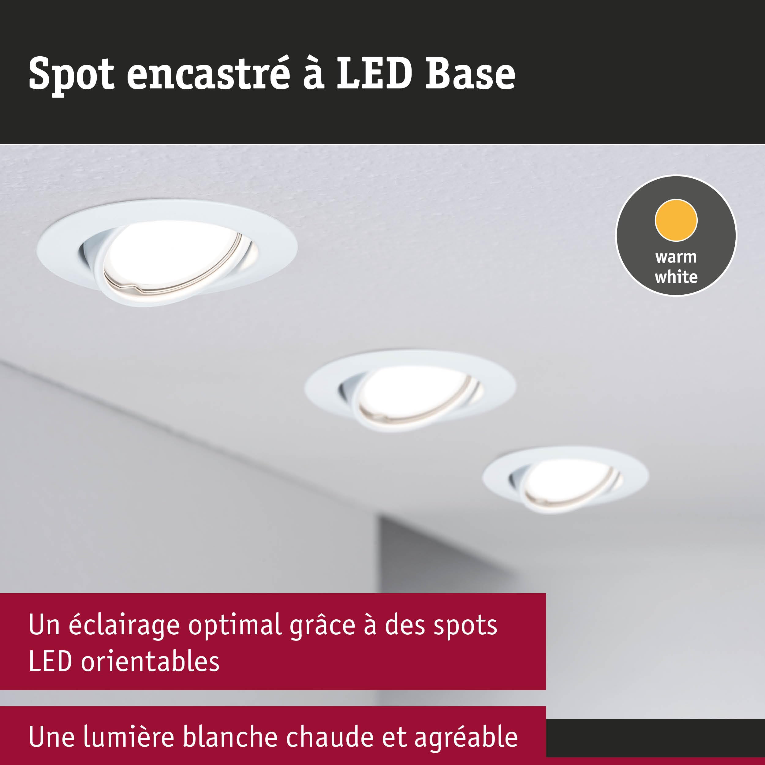 Paulmann 93400 Base encastrés LED rond max. 10 watts Spots encastrés Blanc dépoli lampe encastrée Métal spots pour plafond GU10