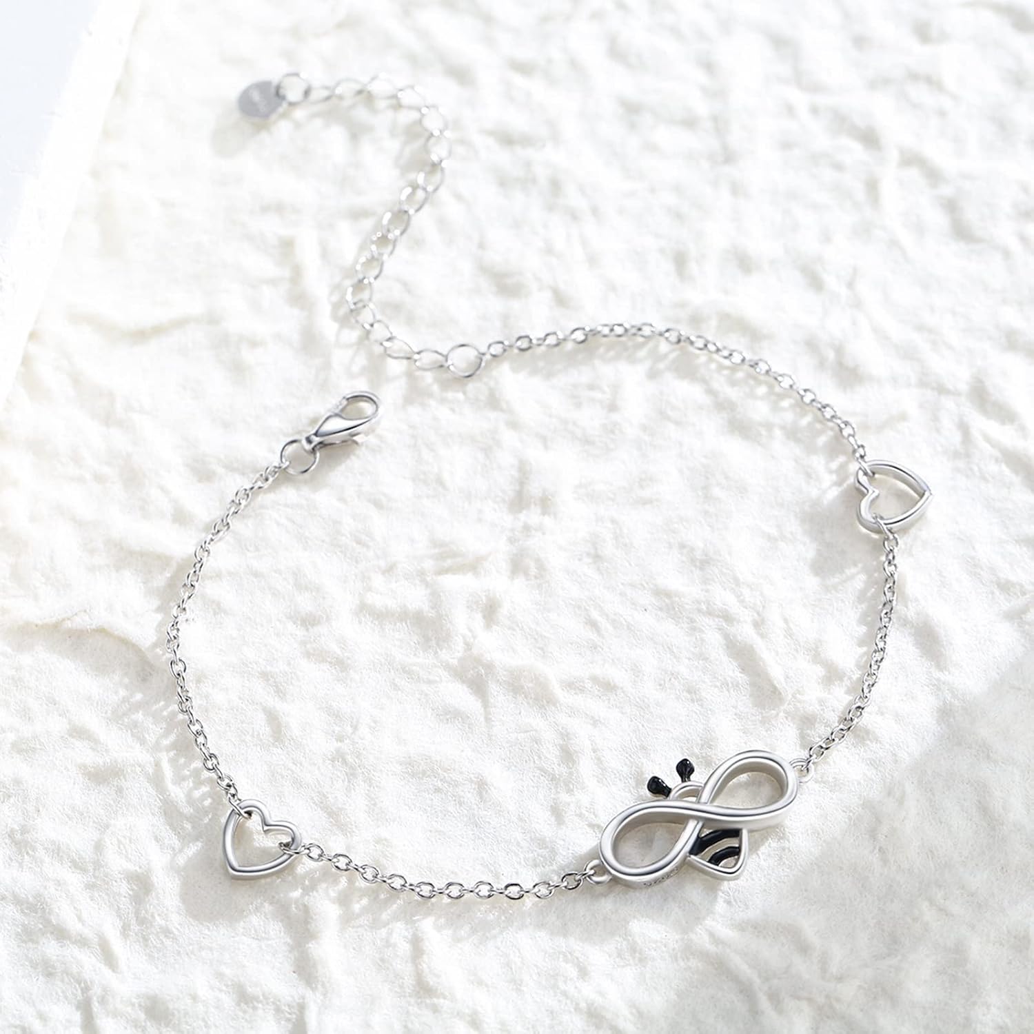 CUOKA MIRACLE Bee Bracelet Sterling Silver Infinity Honey Bracelet Minimal Cute Jewelry 7"+2" Adjustable Chain Bracelet Jewelry Birthday Christmas Graduation Gifts for Women Wife - Image 4