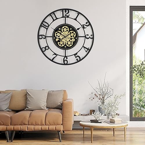 Miniatura 9 de Relojes de pared grandes de 24 pulgadas para decoración de sala de estar con engranajes móviles, reloj de pared grande industrial Steampunk, relojes