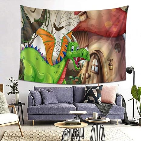Amazon Co Jp Geevosun タペストリー かわいい恐竜漫画恐竜発見キノコの家コウモリ古い木子供アートイラスト おしゃれ 壁掛け ブランケット 北欧風 ウォールデコレーション 新居祝い 引っ越し キズルーム モダン 装飾アート 150x130cm ホーム キッチン