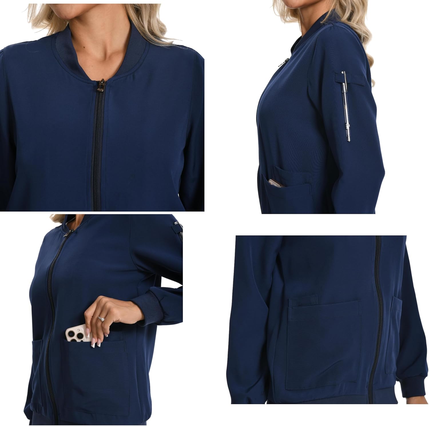 Scrub Jackets for Woman, Zip Front Nurse Jacket, 4-Way Stretch Fabric with Four Pockets - Image 2