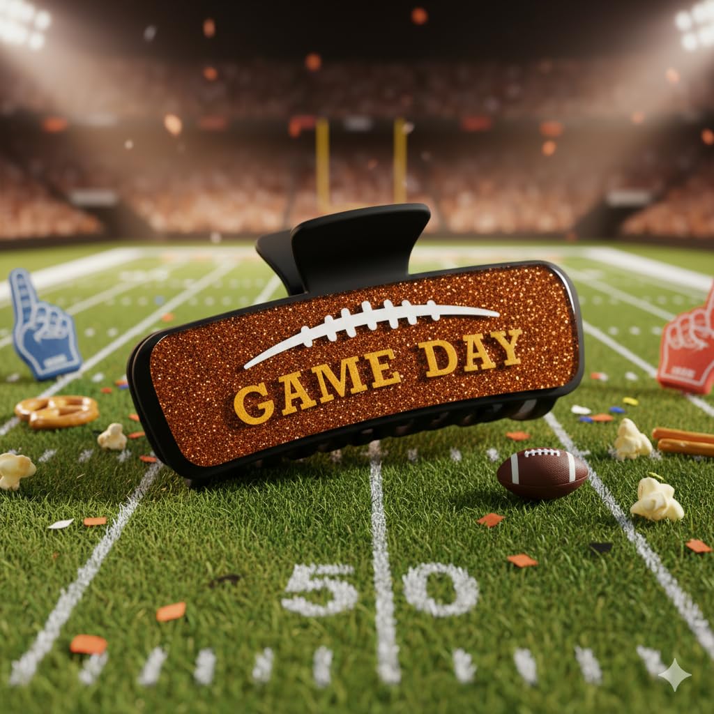 Game Day Hair Clip For Women Brown Glitter Hair Claw for Sports Lovers Trendy Hair Clip for Football Mom Accessories Gift - Image 4