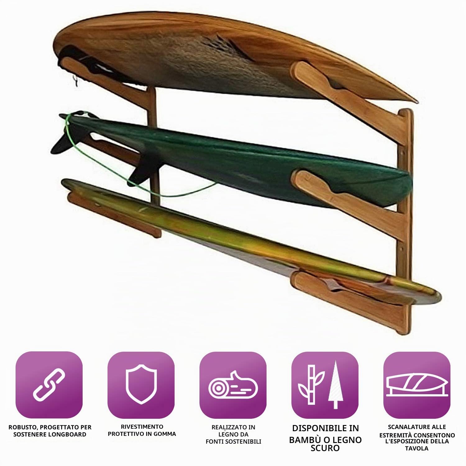 COR Surf Mensola a Muro a Tre Ripiani | Regge 3 Tavole da Surf | Espositore per Tavole da Surf | Longboard Shortboard | Snowboard