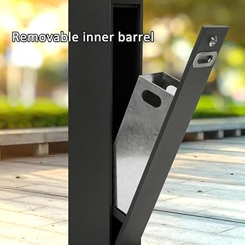 JKGHK Standing Ashtray, Standing Butt Disposal Outdoor Butt Can, Soot Pillar Fixed Ashtray with Lid, Ash Disposal Vertical Trash Can, for Office, Porch, Hotel, Garage(Black)