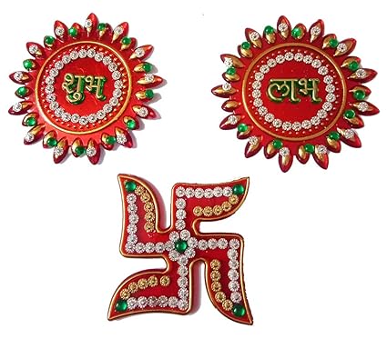 Avanti Creation Acrylic Swastik Shubh Labh for Wall Sticker for Floor Diwali Decoration (Multicolour)