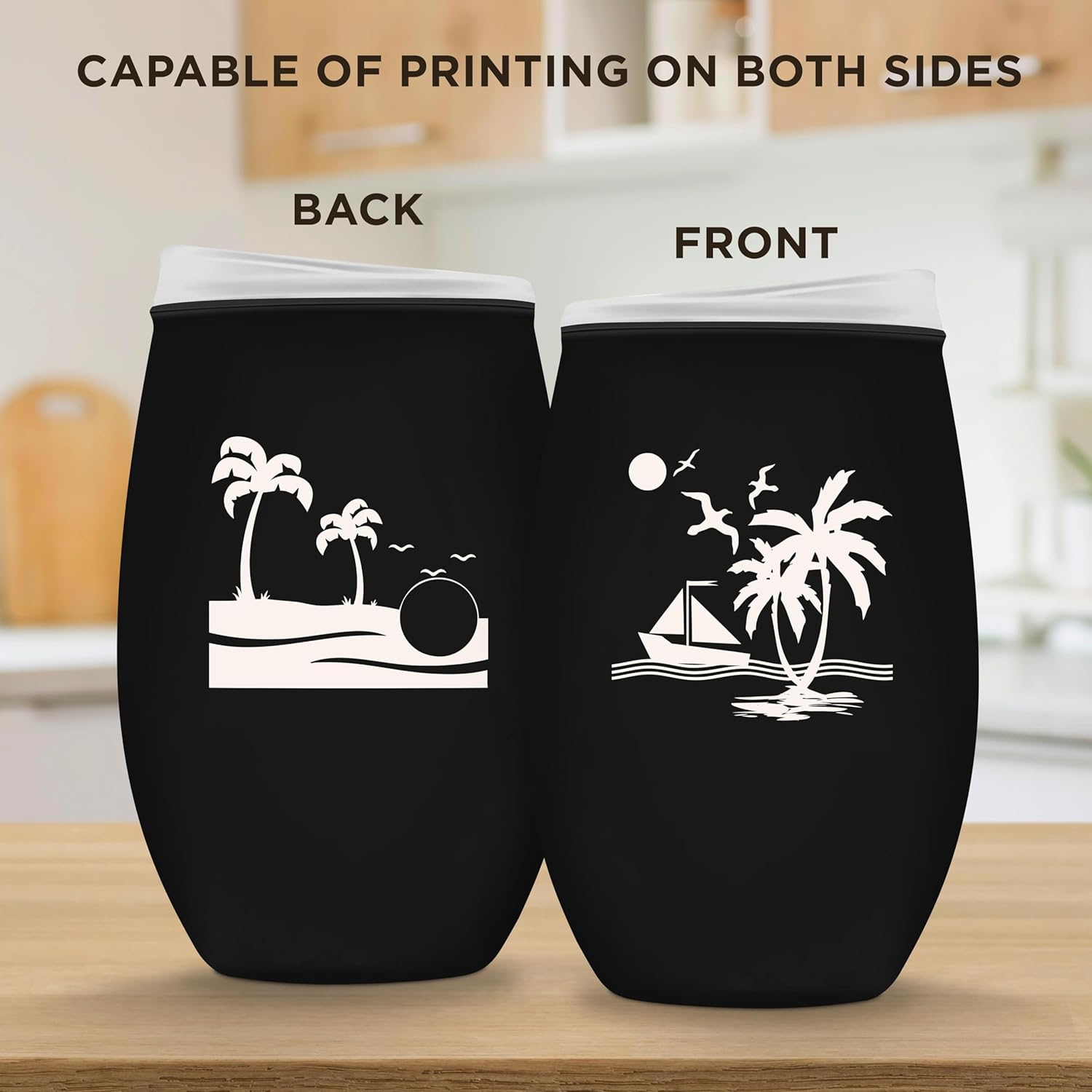 Custom Tumbler Stemless Wine Glasses 16 oz. Set of 10, Personalized Bulk Pack - Perfect for Wine, Cocktails, Other Hot & Cold Beverages - Black