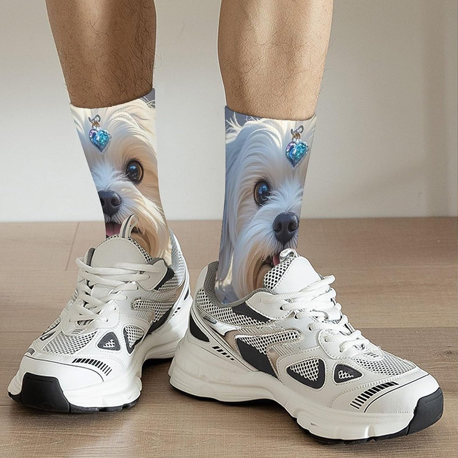 Breathable Sports Socks, Moisture Wicking, Lightweight Crew Socks | Lovely Maltese Dog Athletic Calf Socks for Women Men, Casual, Anti-Slip, Multifunctional Work Socks