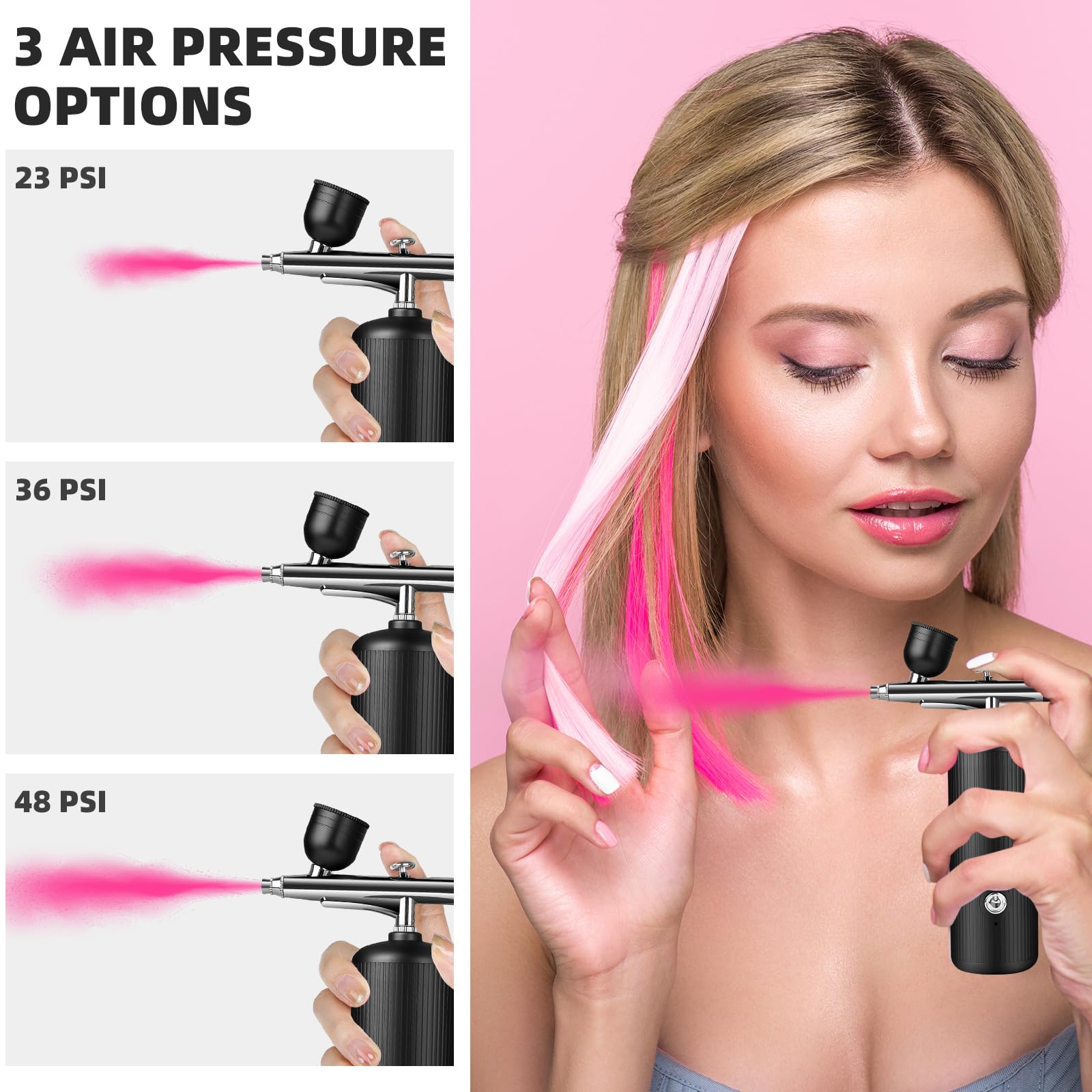Kit de aerógrafo con compresor - Juego de aerógrafo recargable portátil de alta presión sin obstrucciones con boquilla y juego de cepillo de limpieza para arte de uñas, maquillaje, barbería