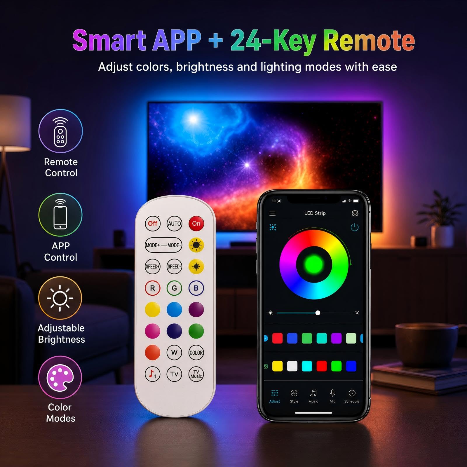 Ruban LED TV RGBIC 5 m, caméra de synchronisation, 70 à 85 pouces