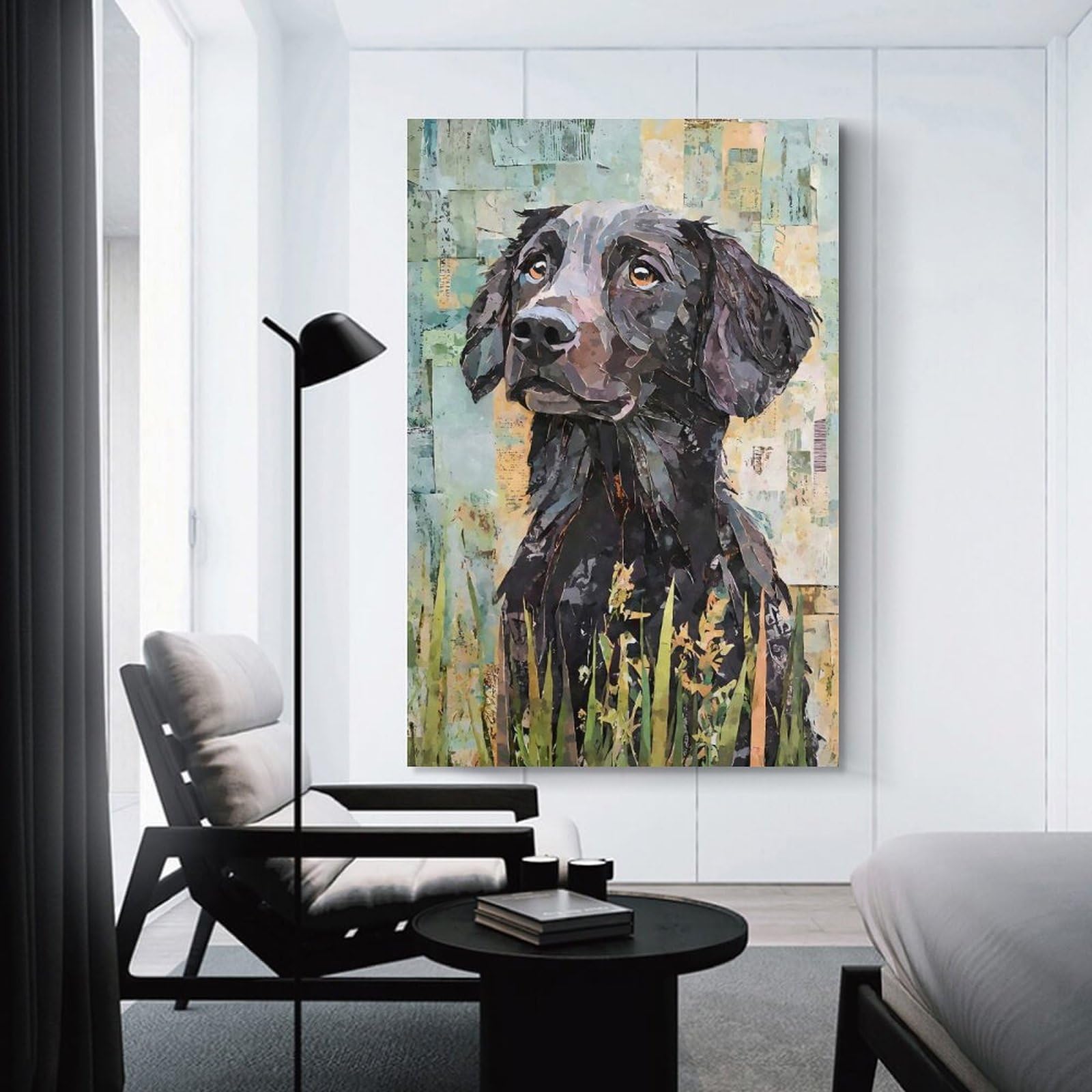 Junmoney Unframe-Style-3-1 Flat-Coated Retriever Paper Collage Room Decor Wall Art 20X30inch(50X75cm), For Bedroom, Guest Room Or Reading Nook, An Easy Wall Refresh For Bedrooms