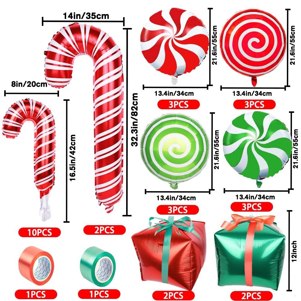 JOLCEEY 28pcs Candy Cane Balloons, Christmas Foil Sweet Inflatable Lollipop Balloons for Christmas Balloon Arch Party Decorations - Image 2