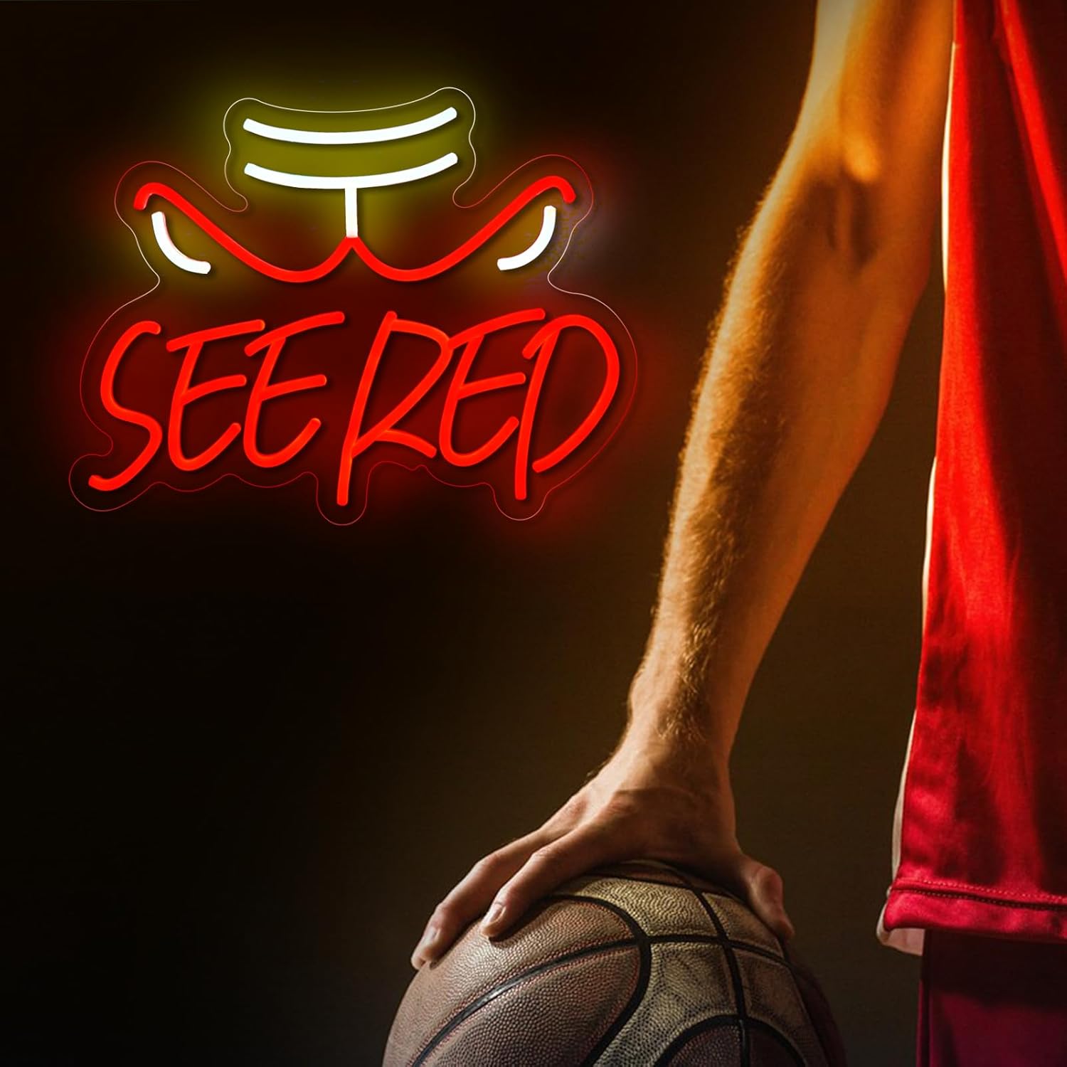 See Red Neon Sign NBA Bulls Slogan Neon Sign for Wall Decor Basketball Sign USB Dimmable LED Neon Lights for Home Bar Pub Tavern Party Man Cave Club Shops Hotel Store Business Gift