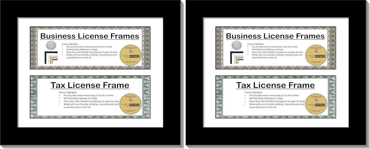 Creative Picture Frames [CL8.5x11bk Black Double License Business Frames for Professionals 8.5 by 11-inch Frame w/Mat, Self Standing Easel Back and Hanger (Pack of 2)