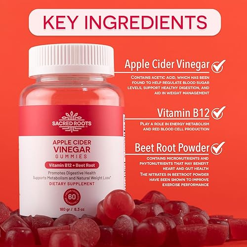 Miniatura 4 de Gomitas de vinagre de sidra de manzana, 60 gomitas  Apoya la digestión saludable, gomitas de vitaminas, gomitas ACV, sin azúcar añadido y sin