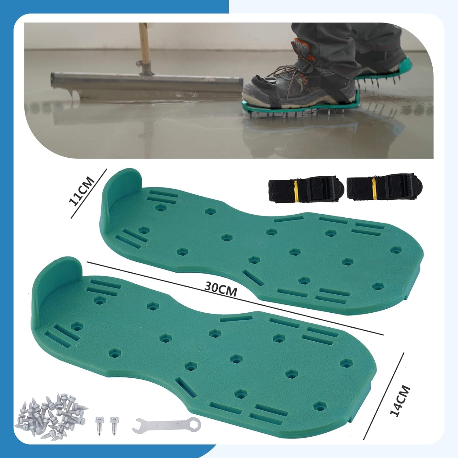 MXBAOHENG Kit di strumenti autolivellanti per cemento: Rullo Frangibolle per Autolivellante 11 mm, 300 mm Spiked Scarpe, In Acciaio Inox Raschietto Pavimento Autolivellante Cemento Tool Kit