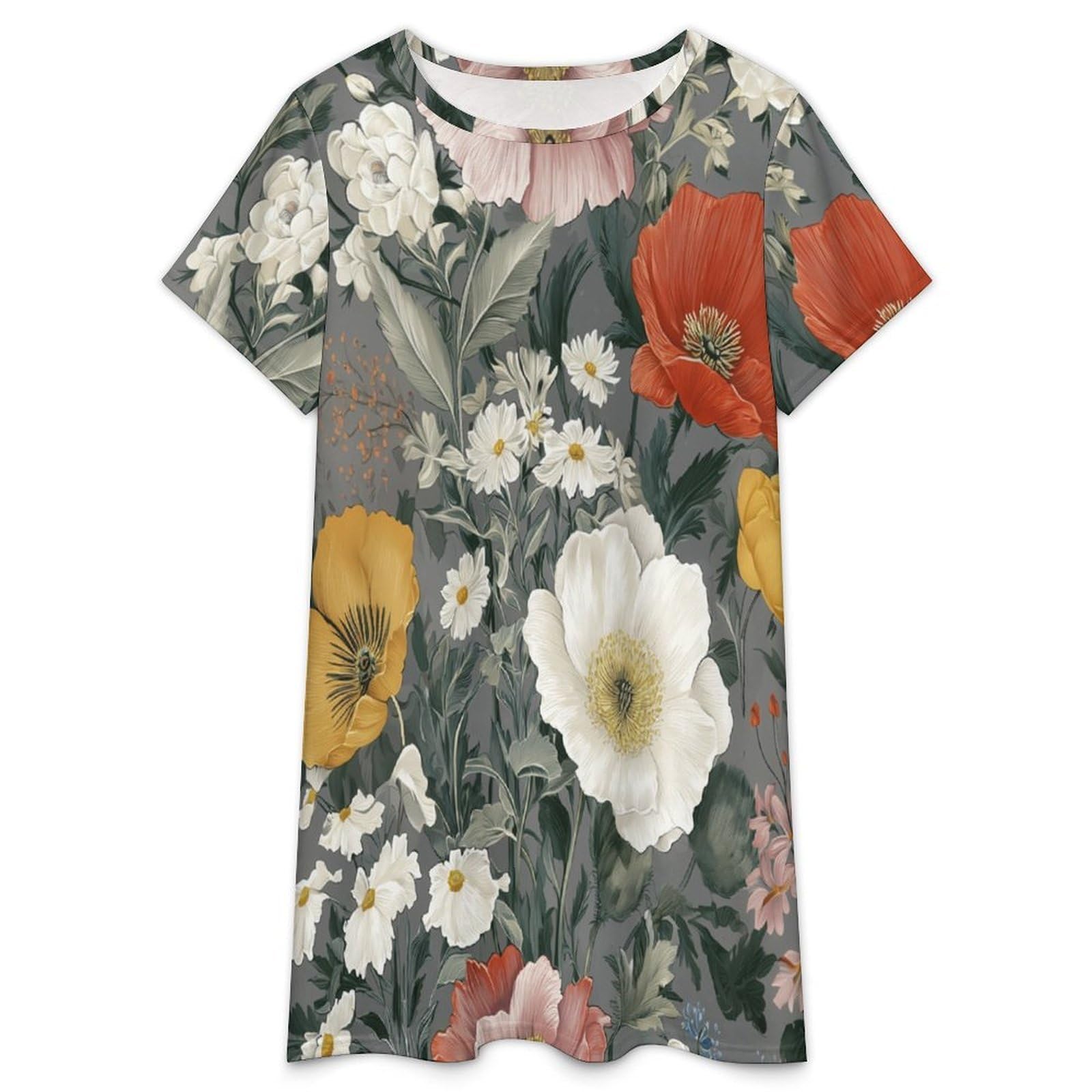Camicie da Notte da Donna -Fiori retrò Camicia da Notte Estiva da Donna A Maniche Corte Taglie S-3Xl Morbida E Comoda Ideale per Stare in Casa.