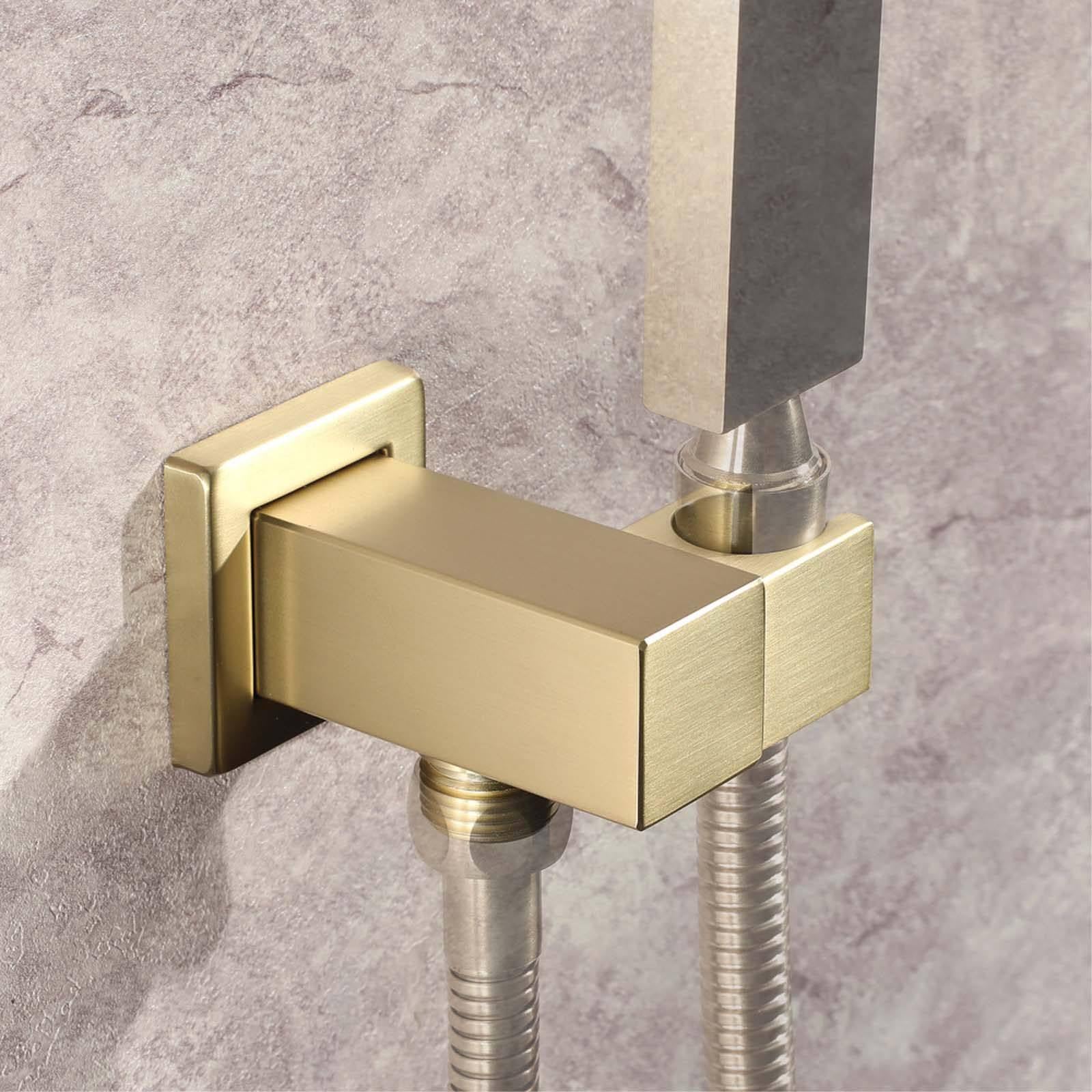 Soporte Ducha Pared Montado en La Pared Soporte Alcachofa Ducha Rotación Oro Cepillado Soporte Ducha Latón Soporte de Ducha Cuadrado Soporte para Ducha Estilo de Lujo Ligero