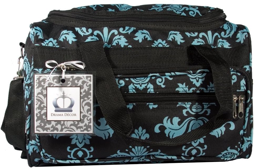 Small 13" Little Girls Damask Print Duffle Dance Cheer Bag Black Blue